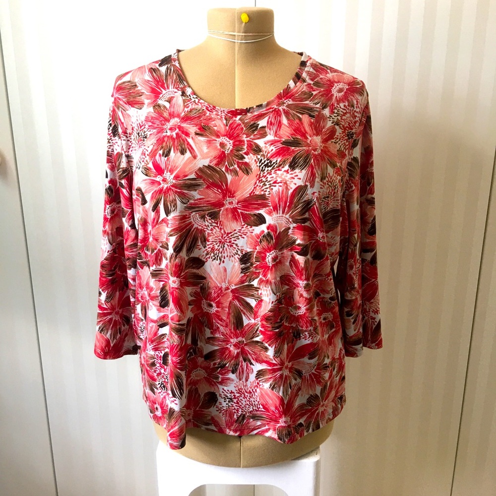 Alia petite red brown flower stretchy blouse Size L